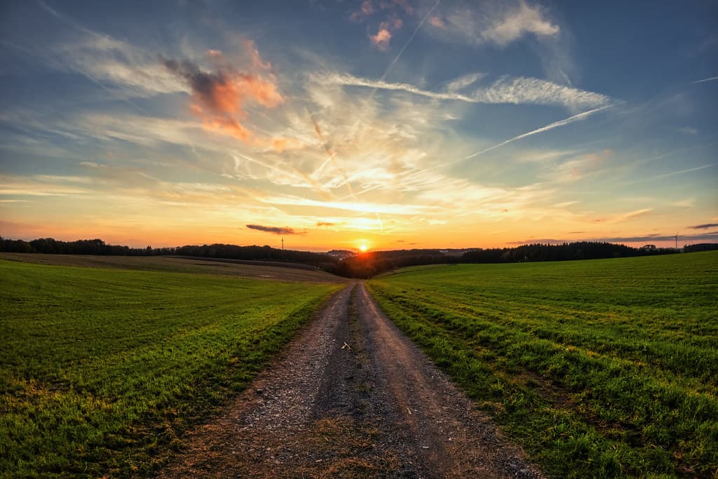 Camino rural al atardecer en Villa de María del Río Seco