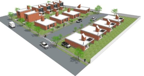 Render del Plan de Vivienda COOP II: 14 unidades de casa unifamiliar y dúplex